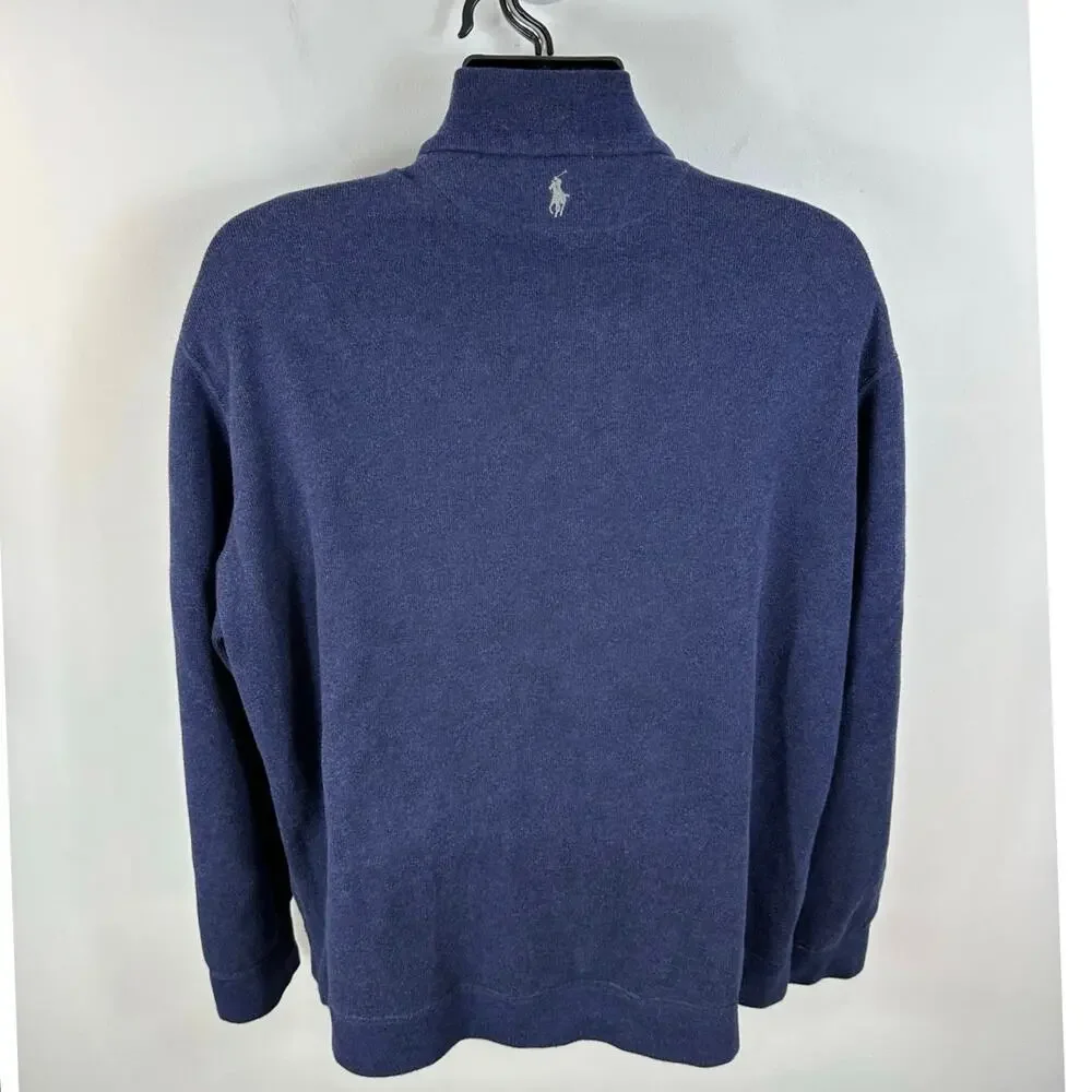 Vintage Polo Ralph Lauren Reversible Rib Sweater 1/4 Zip Cotton Size 2XL Blue